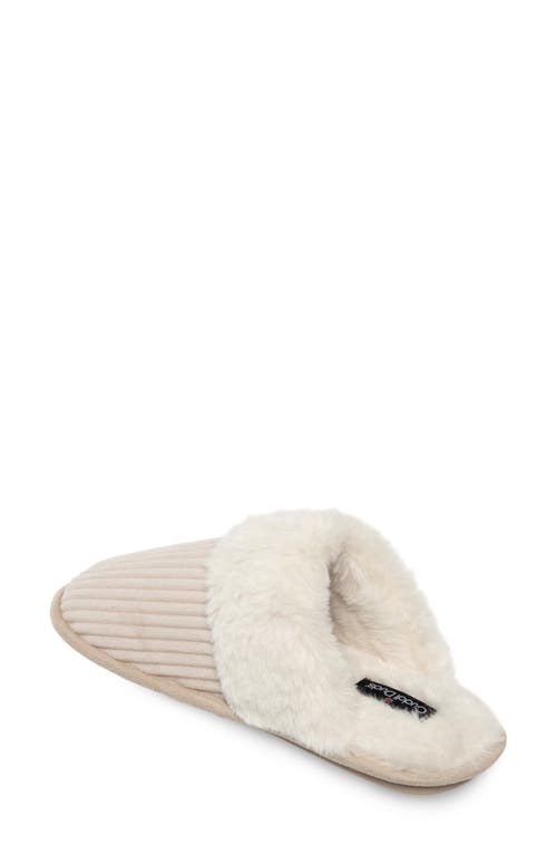 Cuddl Duds Faux Fur Lined Corduroy Scuff Slipper In White Cap Grey