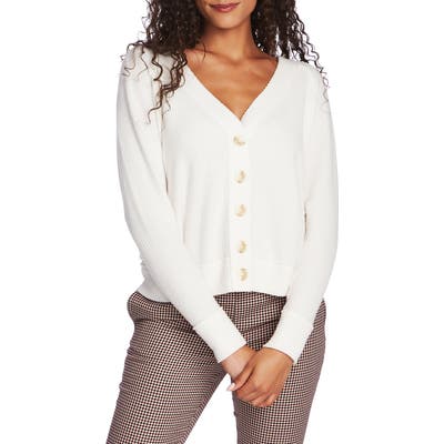 1.state Button Front Crop Cardigan, White