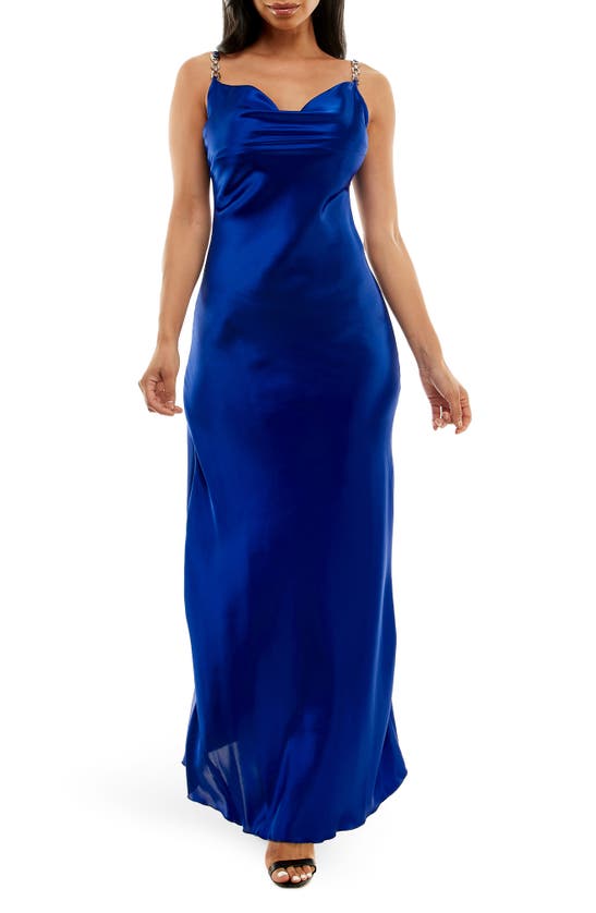 Jump Apparel Solid Long Satin Slip Dress In Royal