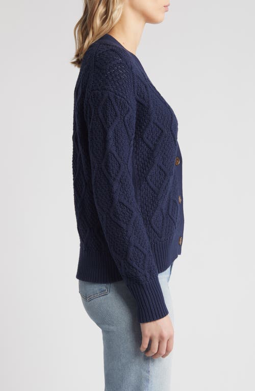 Shop Caslonr Caslon(r) Diamond Cable Knit Cardigan In Navy Blazer