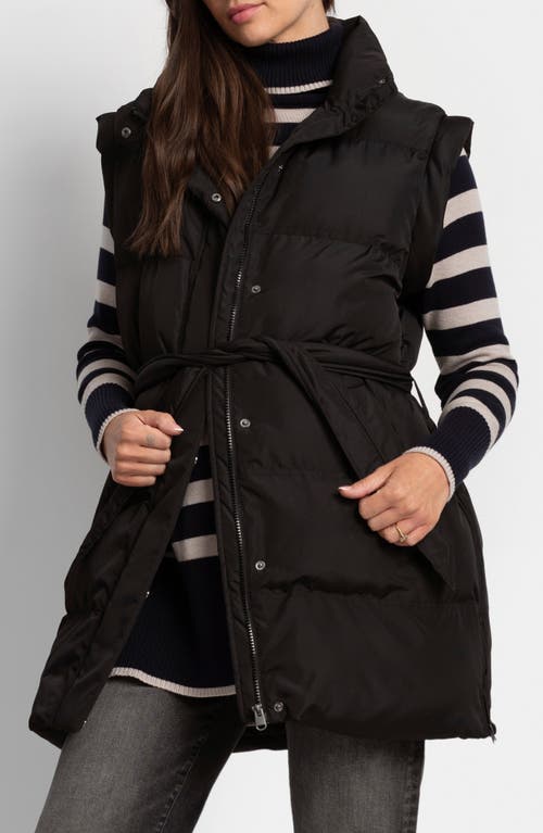 Shop Seraphine Belted Maternity Puffer Vest In Black