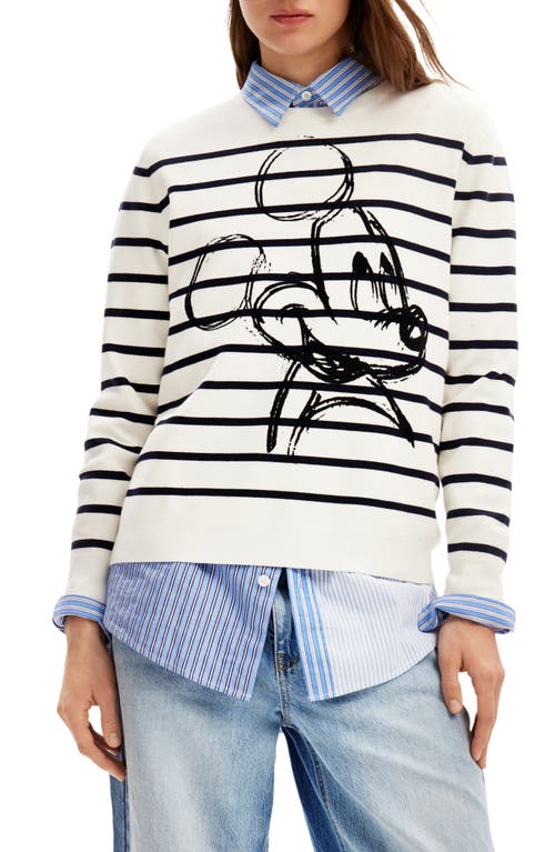 Jers My Mickey Mouse Stripe Crewneck Sweater in White