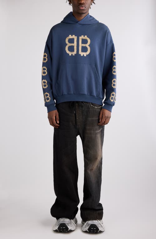 Shop Balenciaga Crypto Monogram Cotton Graphic Hoodie In 4108 Washed Blue