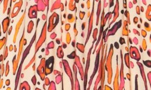 Shop Lovestitch Leopard Print Ruffle Strap Tiered Maxi Dress In Natural/fuchsia