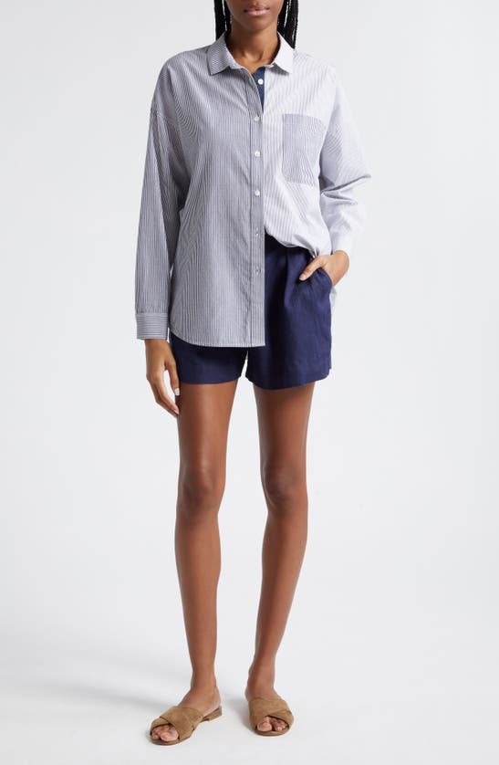 Shop Atm Anthony Thomas Melillo Mixed Stripe Oversize Button-up Shirt In Chalk / Ink