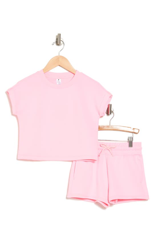 Shop Yogalicious Kids' Farrah Short Sleeve Top & Shorts Set In Cotton Candy