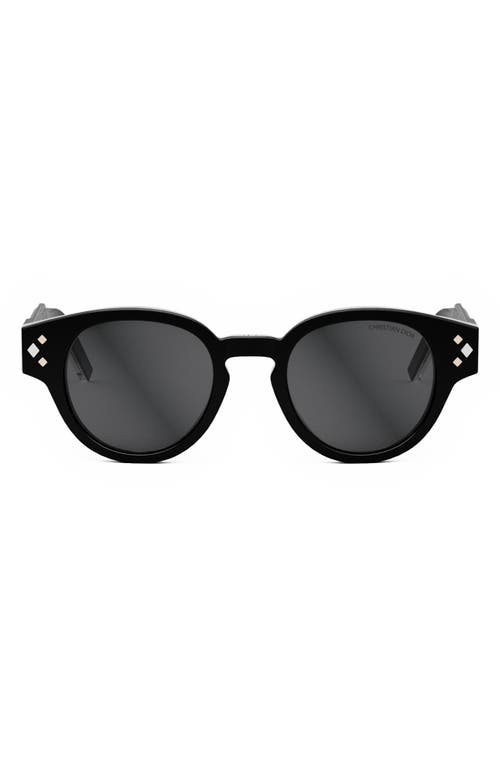 DIOR CD Diamond R2I 48mm Small Round Sunglasses in Shiny Black /Smoke at Nordstrom
