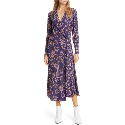 Rag & Bone Odette Floral Print Long Sleeve Midi Dress, Purple