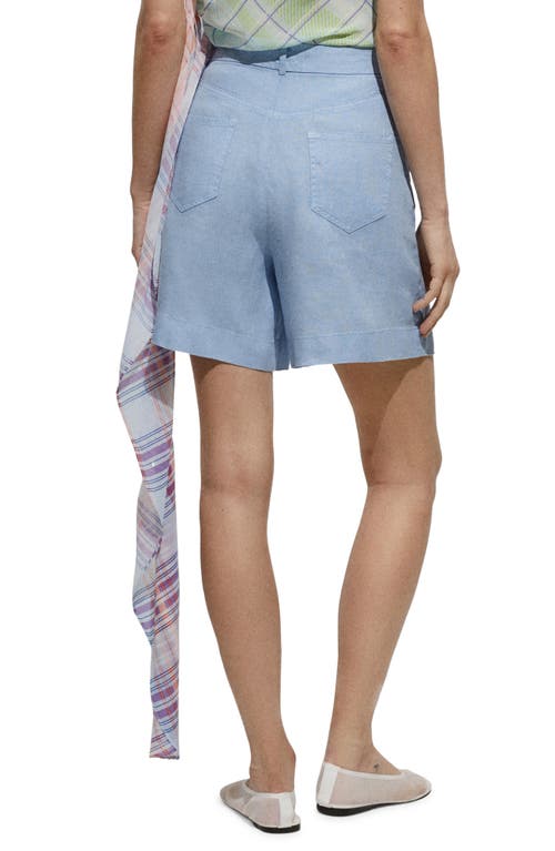 Mango Pleated High Waist Linen Shorts In Sky Blue