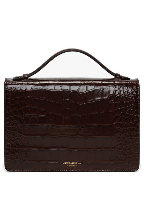Victoria Beckham Dorian Croc Embossed Leather Shoulder Bag In Espresso 8946