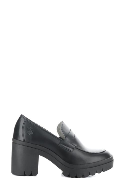 Shop Fly London Toky Platform Penny Loafer In Black Dublin