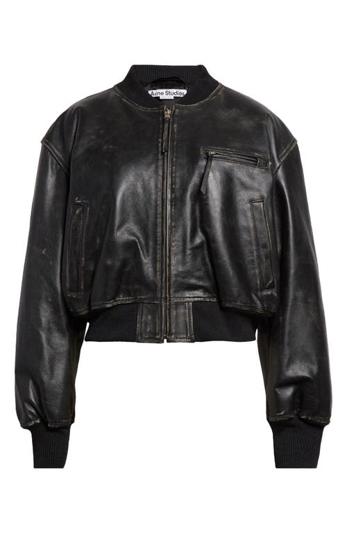 Shop Acne Studios Leather Bomber Jacket In Black