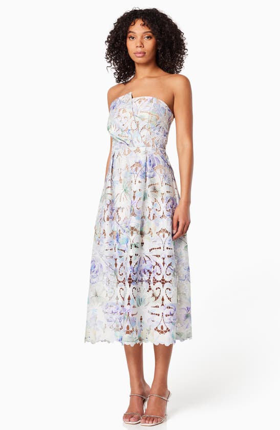 Shop Elliatt Madrid Strapless Tie Dye Lace Midi Dress In Multi