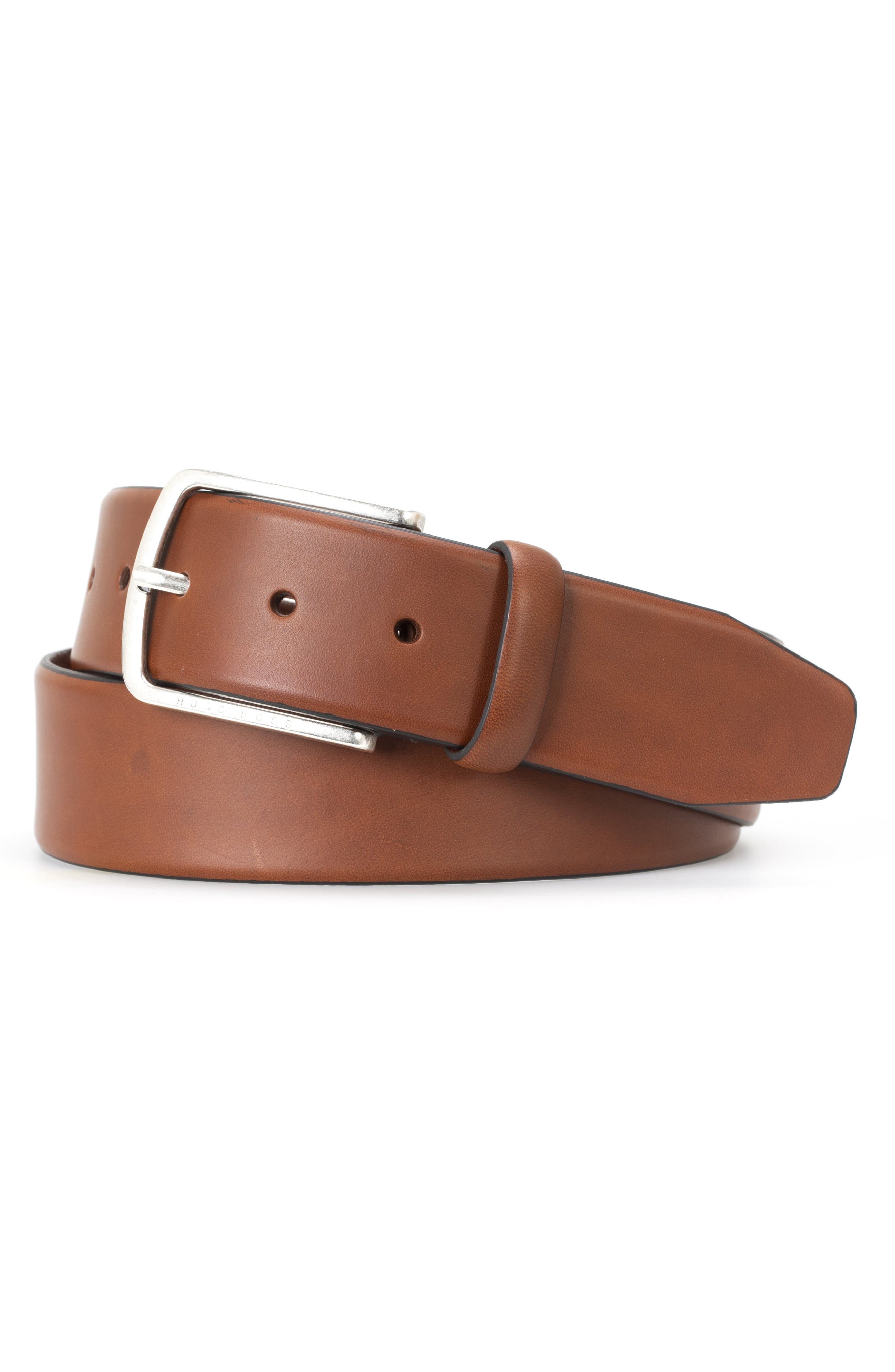 HUGO Sander Leather Belt in Medium Brown at Nordstrom, Size 34