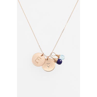Nashelle Blue Quartz Initial & Heart 14K-Gold Fill Disc Necklace