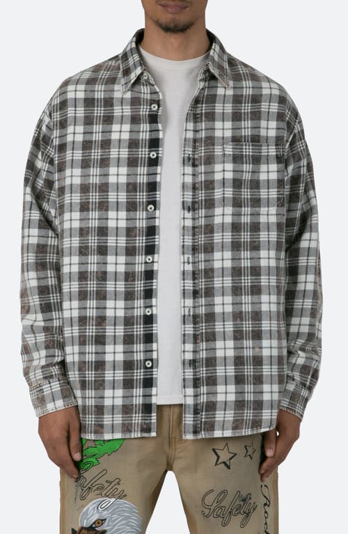 mnml Washed Plaid Button-Up Shirt Black/Natural at Nordstrom,