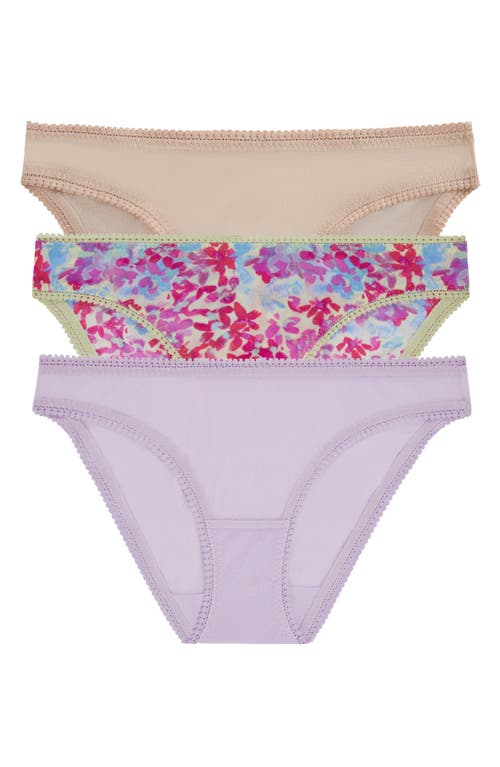 On Gossamer 3-Pack Mesh Hip Bikinis in Butterfly Effect/rose Violet