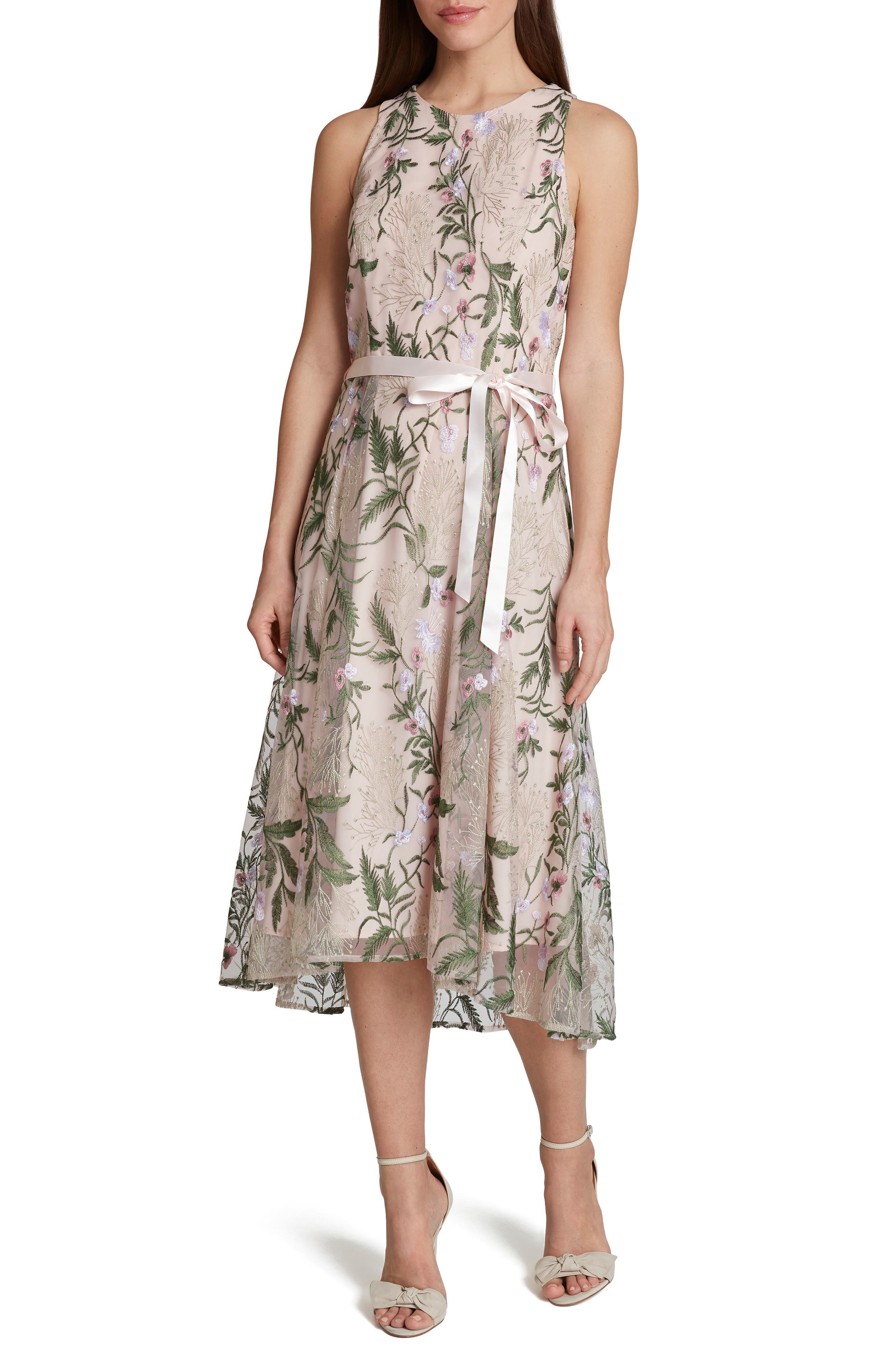 tahari floral embroidered dress