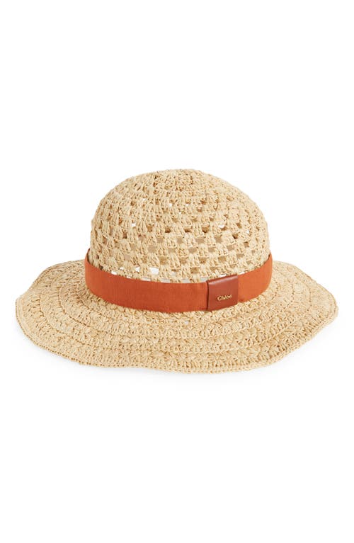 Chloé Raffia Crochet Boater Hat in Straw Beige