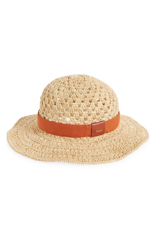 Shop Chloé Raffia Crochet Boater Hat In Straw Beige