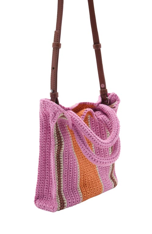 Shop Mango Stripe Crochet Shopper In Pink