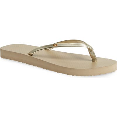 Tory Burch Logo Metallic Flip Flop, Metallic