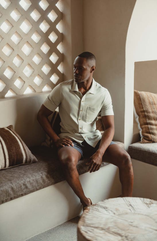 The Normal Brand Puremeso Solid Short Sleeve Knit Button-up Shirt In Sage