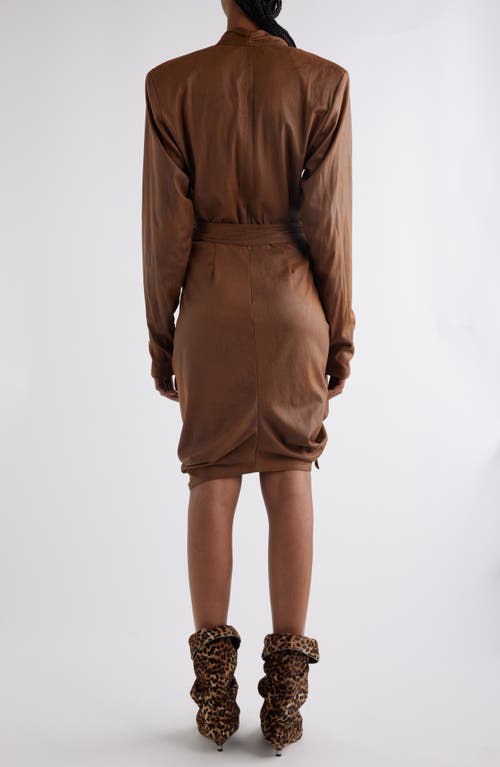 Shop Isabel Marant Aleora Draped Long Sleeve Dress In Cognac