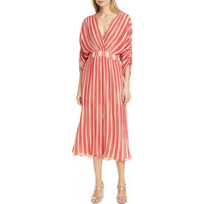 Bytimo Stripe Plisse Midi Dress, Red