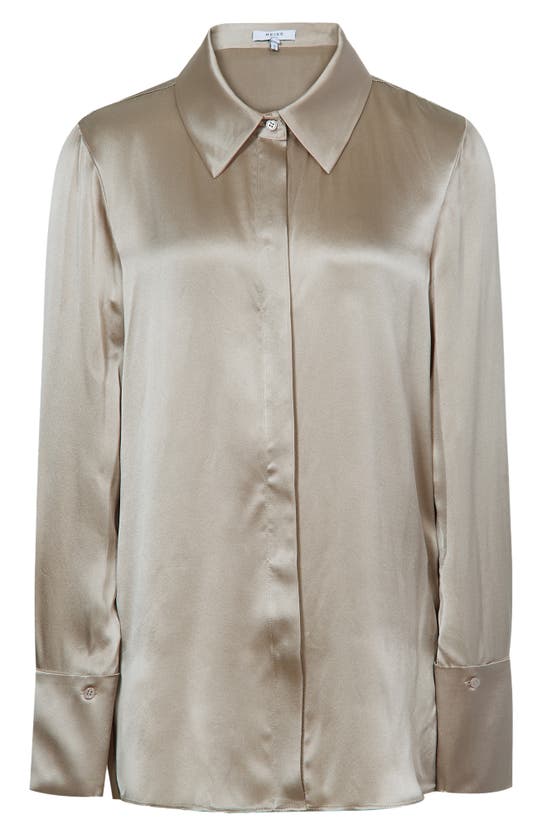 Shop Reiss Haley Silk Button-up Shirt In Champagne