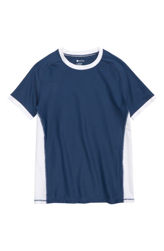 Zella Kids' Colorblock Short Sleeve Rashguard In Navy Denim
