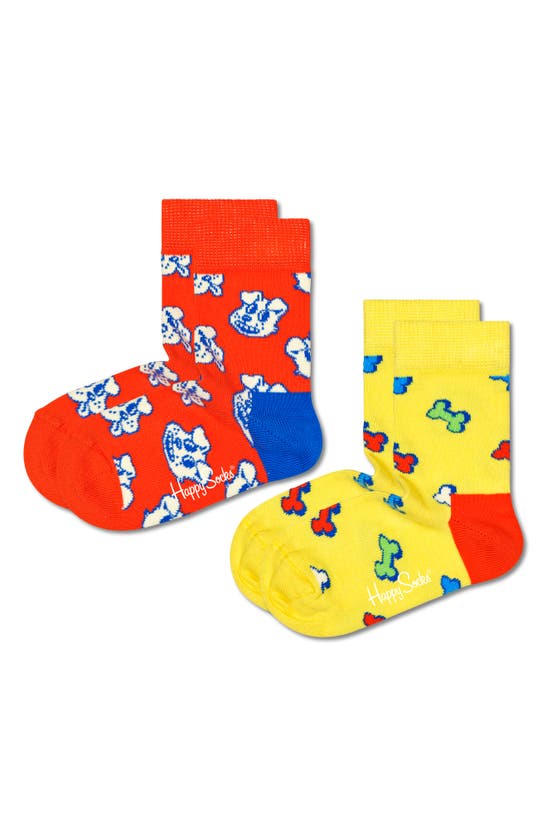 Happy Socks Kids' Assorted 2-pack Dog Bone Crew Socks In Orange