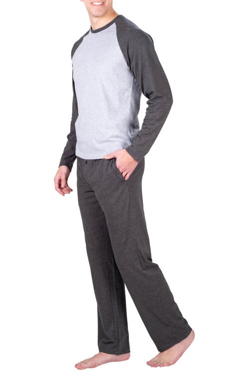 Shop Sleephero Raglan Long Sleeve T-shirt & Pants 2-piece Pajama Set In Light Heather Grey W/black