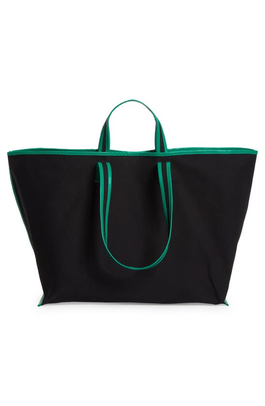 Kassl Large Contrast Trim Canvas Tote In Black / Oil Green 0175