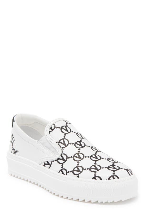 Valentino By Mario Valentino Regina Monogram Slip-on Sneaker In White Black