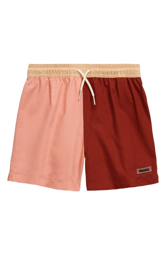 Pacsun Kids' Colorblock Swim Trunks In Maroon Color Block