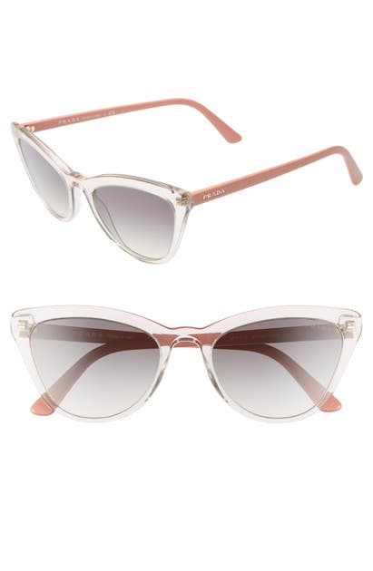 Click to view more detailed imagery on our partner's website Prada 56mm Cat Eye Sunglasses - Transparent Pink Brown Grad
