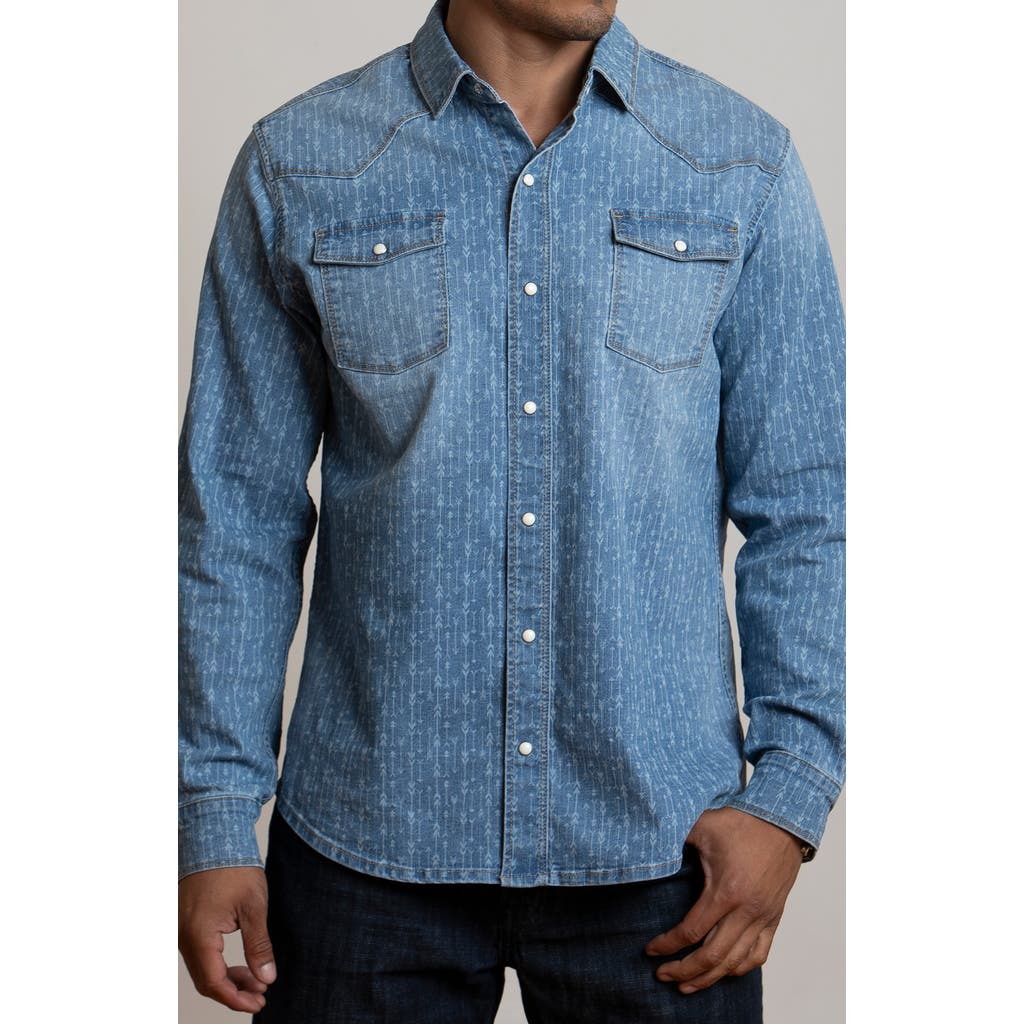 Shop Canyon Of Heroes Arrow Stretch Western Denim Shirt In Light Blue