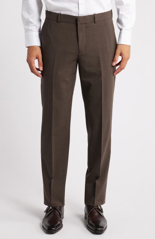 Nordstrom Trim Fit Flat Front Stretch Wool Dress Pants In Brown Bitter