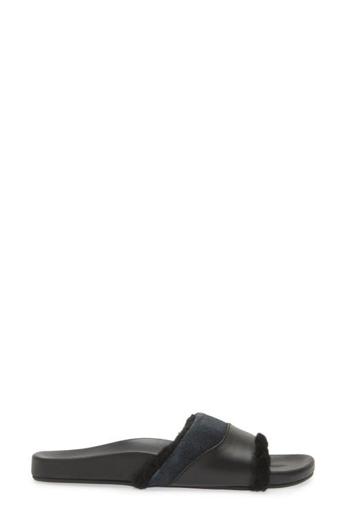 Olukai Hō‘ala Genuine Shearling Slide Sandal In Black/black
