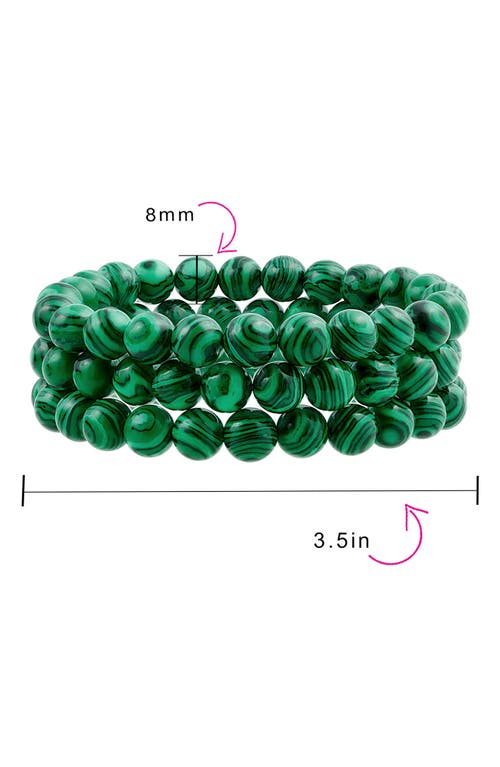 Bling Jewelry Set Of 3 Semiprecious Stone Beaded Stretch Bracelets In Malachite