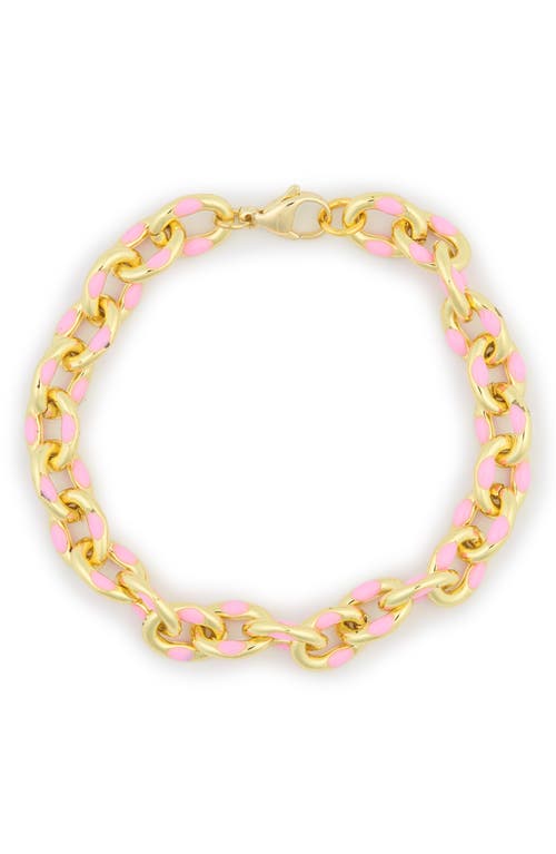 Shop Meshmerise Enamel Chain Bracelet In Pink/gold
