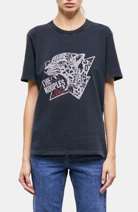 The Kooples Cheetah Jersey Graphic T-shirt In Black Washed