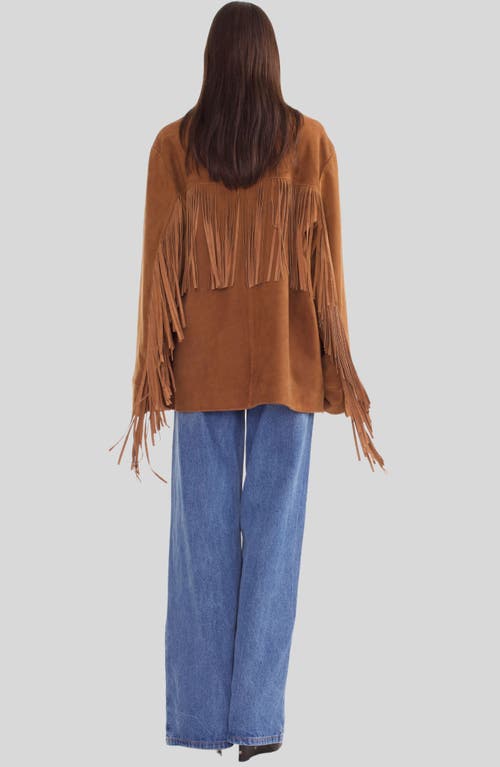 Shop Cynthia Rowley Fringe Suede Jacket In Brown