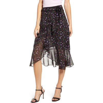 J.o.a. Floral Wrap Midi Skirt, Black