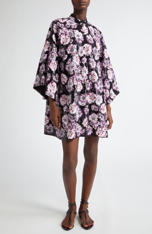 Shop La Vie Style House Floral Burst Sequin Cover-up Minidress In Black/purple