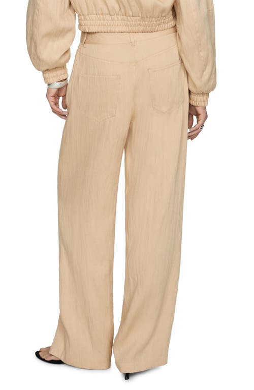 Shop Mango Flowy Straight Leg Pants In Beige