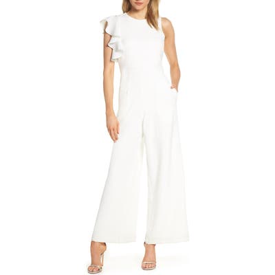 Julia Jordan Hunter Crepe Ruffle Shoulder Jumpsuit, Ivory