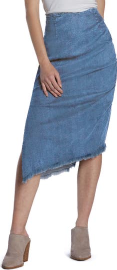 Frayed denim pencil clearance skirt