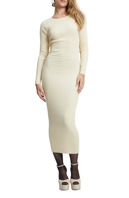 Vigo Rib Twist Back Cutout Long Sleeve Midi Sweater Dress in Cream